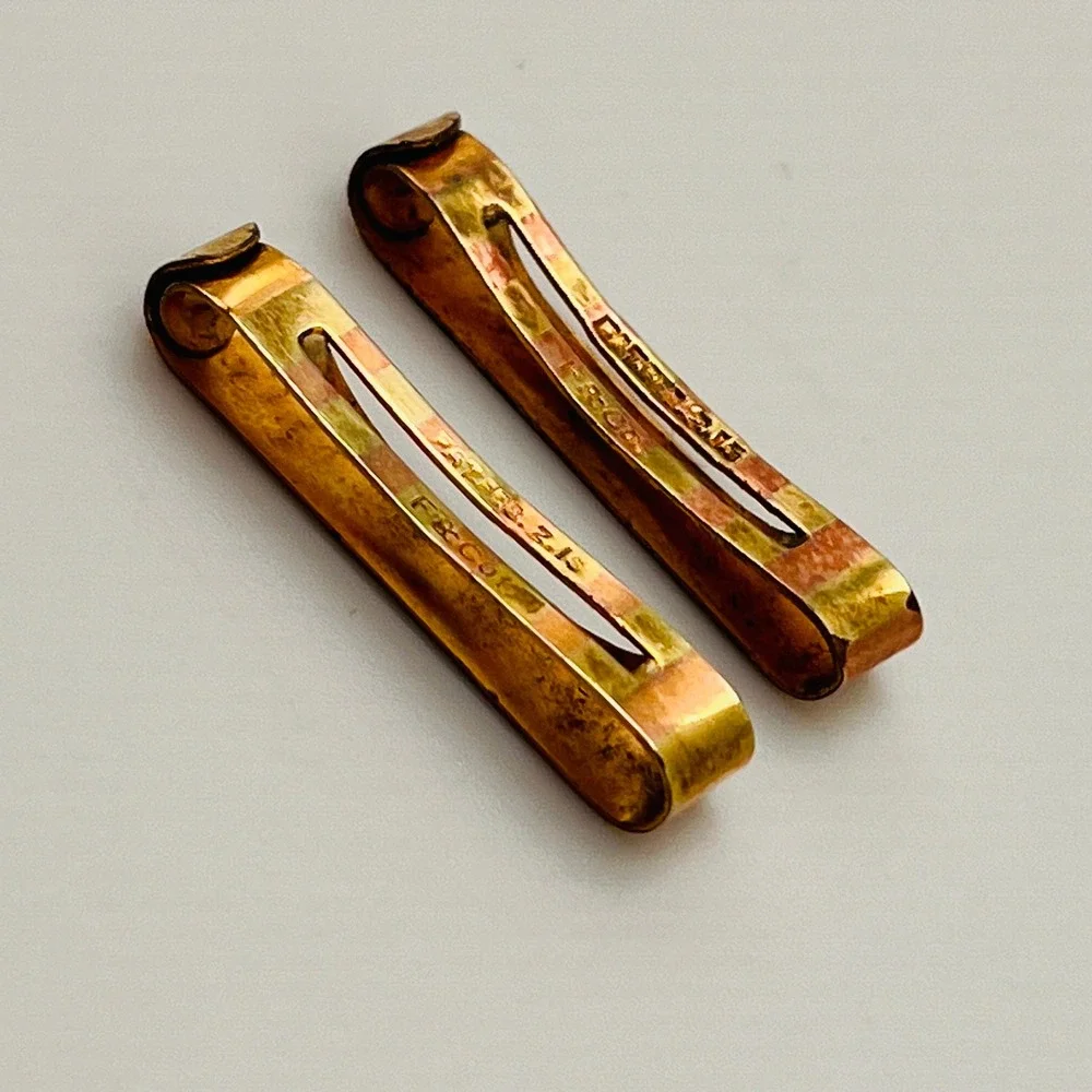 Antique F & Co Engraved Collar Clips Gold Tone Pat 1915 Set 2 Edwardian